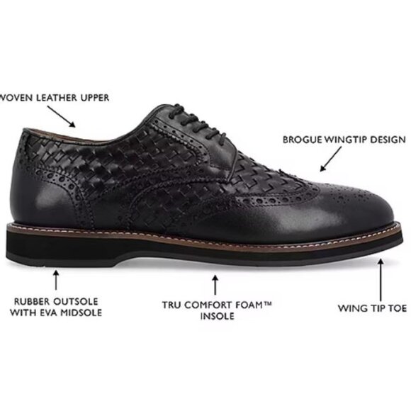 Thomas & Vine Men\'s Radcliff Comfort Foam Lace-Up Woven Wingtip Shoe Black 9.5 M